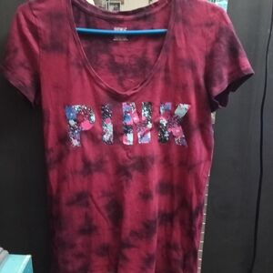 Victoria's Secret Maroon Tie-Dye Tee with Graphic Print